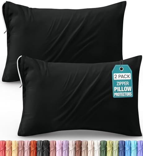 Utopia Bedding Queen Pillow Protectors - Pack of 2 - Zipper Closure - Soft Brushed Microfiber Fabric - Shrinkage and Fade Resistant Pillow Protectors Queen Size 20 X 30 Inches (Black)