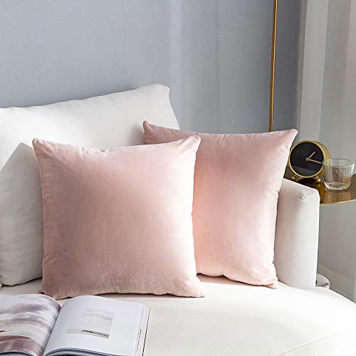 Stellhome Super Soft Velvet Throw Pillow Covers Square Cushion Covers for Nursery Bed Couch Sofa,26 x 26 inch (65 cm), Pink, Pack of 2