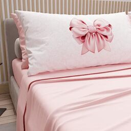PETTI Artigiani Italiani - Double Bed Sheets in Cotton with Pillowcases in Digital Print, for Double Bed, Complete Fitted Sheet Top and Bottom Sheet, Pink, 100% Made in Italy