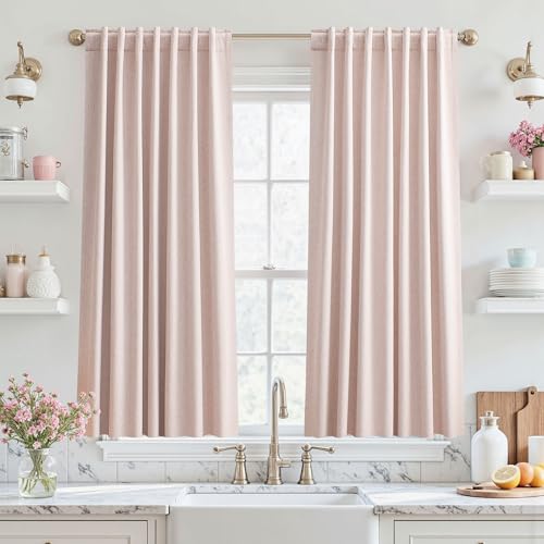 UHITECH 48 Inch Blackout Curtains for Small Window 2 Panels Set, Pink - Suitable for Living Room/Kitchen/Basement/Bedroom, Thermal Insulated, Noise Cancelling, Light Blocking, Boho, Drapes