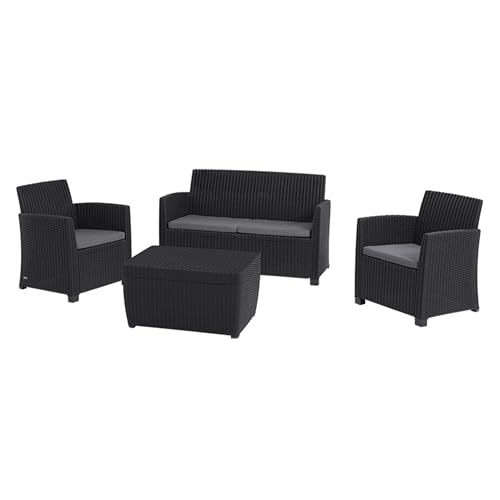 Keter Mia 4 Seater Rattan-Style Outdoor Lounge Set with Storage Table - Graphite - Weatherproof Garden Furniture for Indoor/Outdoor Use