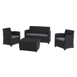 Keter Mia 4 Seater Rattan-Style Outdoor Lounge Set with Storage Table - Graphite - Weatherproof Garden Furniture for Indoor/Outdoor Use