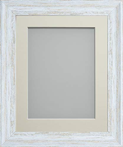Frame Company Lynton Rustic White Photo Frame with Ivory Mount, 9x7 for 6x4 inch, fitted with perspex