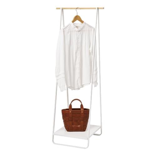 YAMAZAKI 2297 TOWER Coat Rack, White, Steel/Wood, Minimalist Design, 52 x 47 x 140 cm (LxWxH)