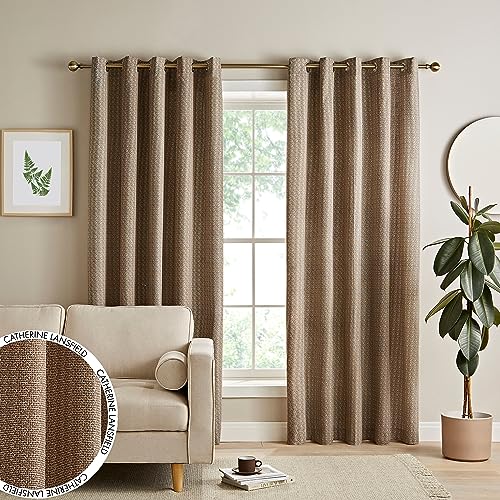 Catherine Lansfield Textured Thermal Insulating 66x54 Inch Eyelet Curtains Two Panels Natural