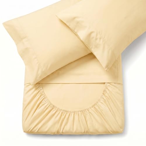 Peru Pima 415 Thread Count Percale Full Sheet Set - 100% Peruvian Pima Cotton, 4 Piece (Flat, Fitted, 2 Pillowcases) - Cooling, Crisp, Deep Pocket, Hotel Quality Bedding - Ivory