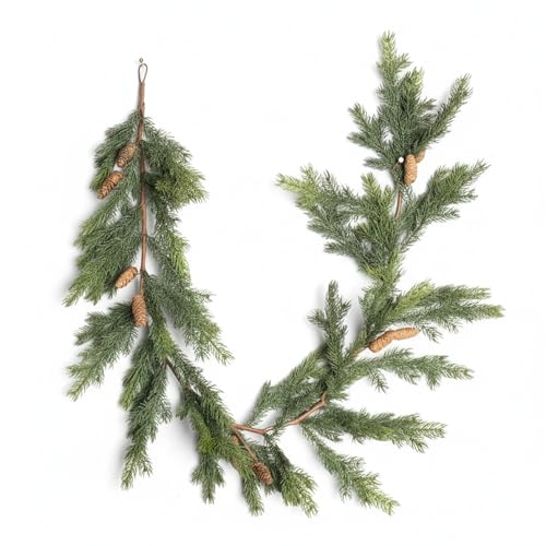 SHATCHI Fir Garland 180cm PE Material Real Garlands With Cones Touch Holiday Christmas Garlands Pine Cone Decor Garland Fire-Resistant Artificial Pine Decoration for Door & Xmas Display
