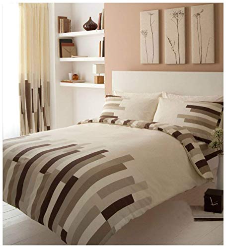 Comfy BLOCKS Bed Set with Duvet Cover and Pillow Cases, Polyester-Cotton, Cream/Brown, Super King