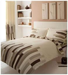GC GAVENO CAVAILIA Comfy BLOCKS Bed Set with Duvet Cover and Pillow Cases, Polyester-Cotton, Cream/Brown, Super King