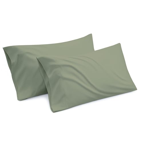 100% Egyptian Cotton Pillowcases - 400 TC Egyptian Quality Set of 2 Pillow Cases - Silky Soft 2pc Pillow Cover (Standard,Sage) Solid