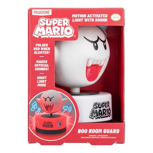 Paladone Super Mario Boo Motion Sensor Room Guard and Night Light, Officially Licensed Nintendo LED Lamp and Security Alarm for Kids Bedrooms, Teenagers, Home, Gift Idea