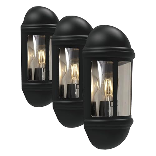 4lite Outdoor Half Wall Lantern (Black) IP65 Rated Exterior Wall Lamp - 4L2/3410-4Yr Guarantee (Pack of 3)
