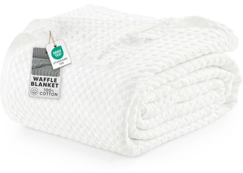 Utopia Bedding Cotton Waffle Blanket 300 GSM (White - 304x304 cm) Soft Lightweight Breathable Bed Blanket Big Size Layering Any Bed for All Season