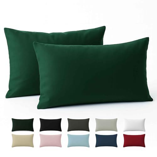 Pillow Case 60 x 40 Reinforced Cotton (Pack of 2) - Green - Tight Fabric 57 Threads/cm² - Pillowcase 40 x 60 - Oeko Tex Certification - Dreamzie