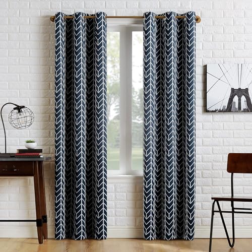 "Sun Zero Kenwood Chevron Blackout Grommet Curtain Panel, 40"" x 84"", Navy Blue"