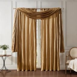 "Elrene Home Fashions Athena Faux Crushed-Silk Window Curtain Panel and Valance Set, 52""x108"" (2 Panels) & 1 Valance, Gold"