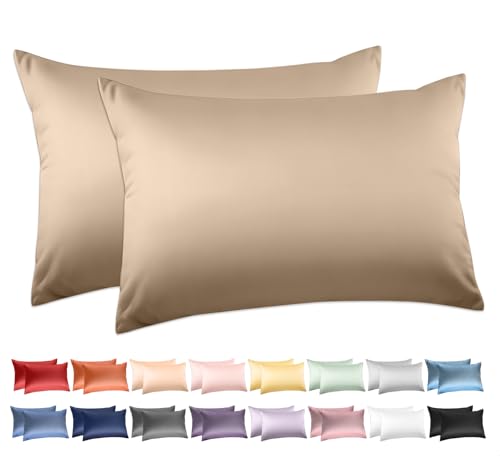 100% Cotton Queen Pillowcases Set of 2, Deep Dream 600 Thread Count Pillow Cases, 20x30 Inches, Super Soft and Breathable Envelope Closure (Khaki)