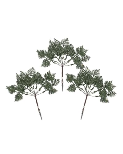 Set of 3 Sage Green Glitter Leaf Christmas Tree Picks, 19cm Sprays - 3 sage green glitter leaf picks, 19cm Christmas foliage sprays for trees, wreaths, garlands and festive displays
