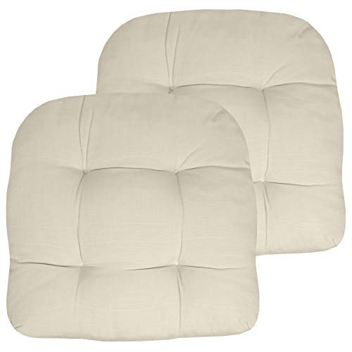 "Sweet Home Collection Patio Cushions Outdoor Chair Pads Premium Comfortable Thick Fiber Fill Tufted 21"" x 21"" Seat Cover, 2 Count (Pack of 1), Cream"
