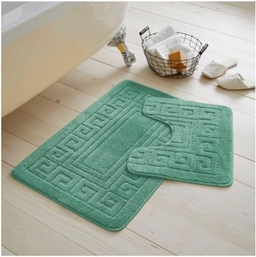 GC GAVENO CAVAILIA 2 Piece Washable Bathroom Mat, Extra Absorbent Anti Slip Bath Mats, Super Soft Toilet Rugs Set, Sage Green, (50x80, 50x40 cm)