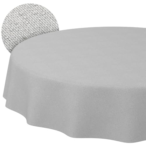 ANRO Washable Tablecloth Grey Linen Look Round Diameter 120 cm Garden - Table linen made of coated fabric - dirt and water resistant, easy to clean - washable at 30 ??C