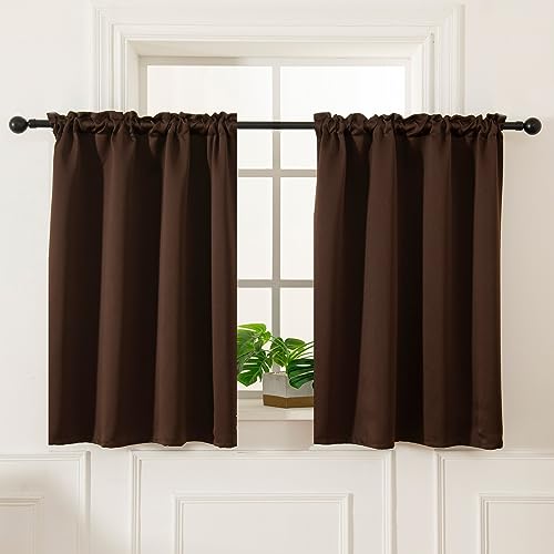 "Pickluc Cafe Curtain (Half Window Curtain) 36 Inches Length, Rod Pocket Kitchen Curtain, Short Blackout Curtain for Small Window, 30"" Wide and 36"" Long, 2 Panels, Chocolate Brown"