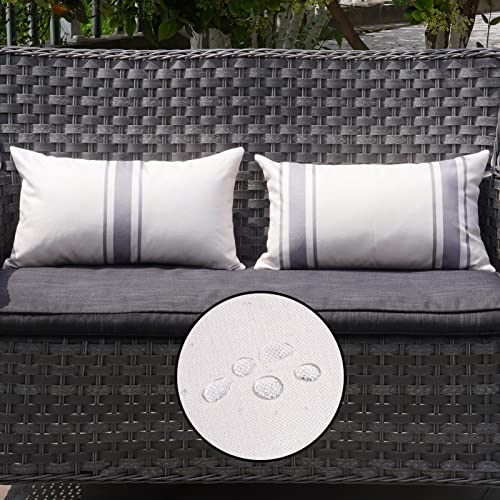 ONWAY Outdoor Pillow Covers Waterproof 12x20 Set of 2 Decorative Linen Throw Pillow Cover Beige and Grey Striped Outdoor Pillows for Patio Furniture