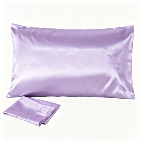 Juwenin Bedding,Luxury Satin Pillowcase with Zipper (Silky Satin Pillow Case for Hair) Set of 2 (Lavender, Queen(20''x29''))