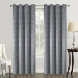 Homemaison - Pair of Geometric Style Blackout Curtains - Polyester - Embossed Square Pattern - for Living Room Bedroom Window - 140 x 260 cm - Light Grey