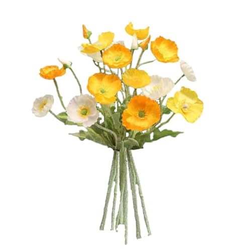 LILOCOO 6pcs Artificial Poppy Silk Flowers With Stems - Faux Spring Blooms for Home Kitchen Table Centerpieces, Floral Arrangements, Wedding Bouquets and Mixed Decorations