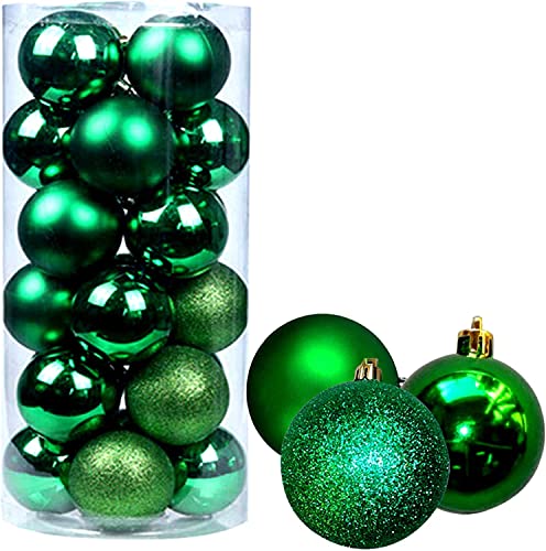 30mm/24Pcs Christmas Baubles Shatterproof Emerald Green, Christmas Tree Decorations Ball Ornaments Balls Xmas Hanging Decorations Holiday Decor - Shiny,Matte,Glitter, Packaging May Vary