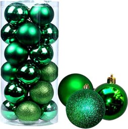 30mm/24Pcs Christmas Baubles Shatterproof Emerald Green, Christmas Tree Decorations Ball Ornaments Balls Xmas Hanging Decorations Holiday Decor - Shiny,Matte,Glitter, Packaging May Vary