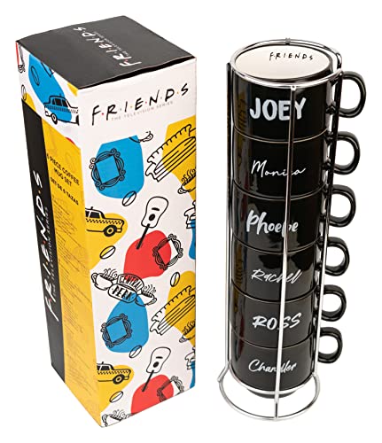 Grupo Erik Friends Mugs Sets of 6 with Stand - TV Show Gifts, Merchandise - Stacking Mugs with Stand, 5.4 oz - 150ml Coffee Cups Espresso - Friends Merch, Cool Gifts for Friends