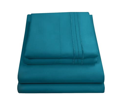 Sweet Home Collection Luxury Bedding Set with Flat, Fitted Sheet, 2 Pillow Cases, Microfiber, Teal, Queen