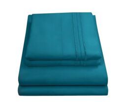 Sweet Home Collection Luxury Bedding Set with Flat, Fitted Sheet, 2 Pillow Cases, Microfiber, Teal, Queen