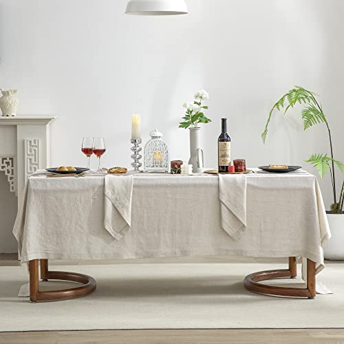 EVERLY Linen Hemstitch Table Cloth, 100% Stonewashed French Linen Table Cloths for 6-Foot Rectangle Tables 60x144 Inches, Washable Thanksgiving Tablecloths, Decorative Halloween Table Cloth