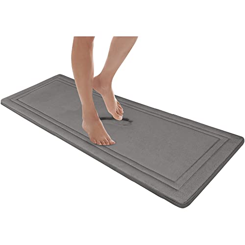 Microdry Quick Drying Memory Foam Framed Bath Mat with GripTex Skid-Resistant Base, Runner - 24x58, Dark Grey