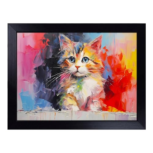 Lap Tray with Bean Bag Cushion, Cat Gestural - Handmade in the UK, Raised Wooden Edge, Padded Cushion, Heat-Resistant Wipe-Clean Surface, for Meals, Laptops and Crafts
