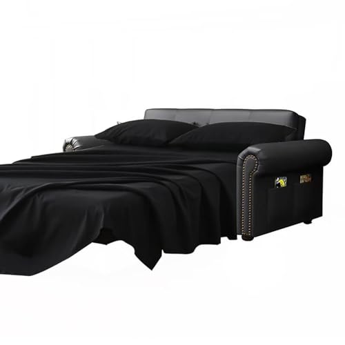 "Kingnex Sofa Bed Sheets Queen for Sleeper Sofa Bed with 4-6 Deep Pocket Soft Double Brushed 1800 Microfiber 4 Piece Bedding Set (60""x74""x6"") Black"