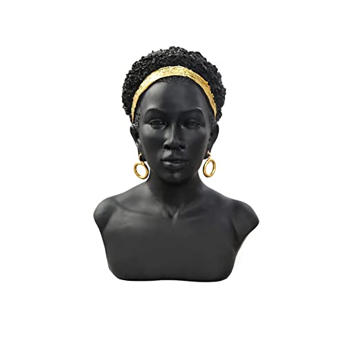 QIANLING African Art Black Bust Sculptures, Modern Decor African American Bust Statue, Creative Resin African Woman Black Bust, African Bust, Suitable for Living Room Desktop Bookcase Entrance Decor