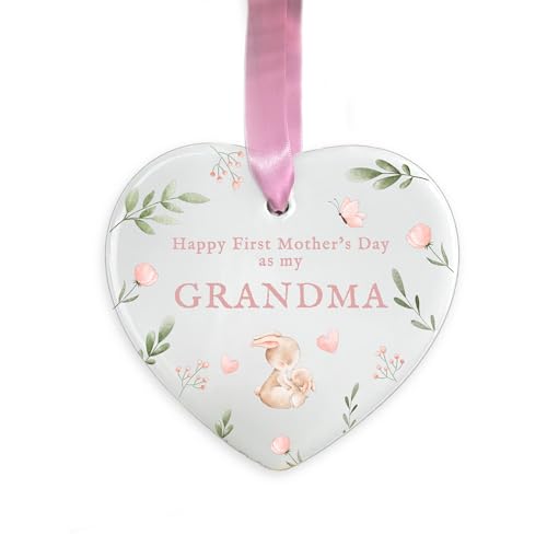 First Mother’s Day Grandma Ornament, Ceramic Hanging Decoration, 1st for Nana, Granny, New Grandma Keepsake Gift (Heart)