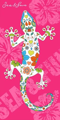 Miracle Home. Microfibre towel Lizard Menorca Fuchsia, 100% Polyester, 75 x 145 cm. 15551