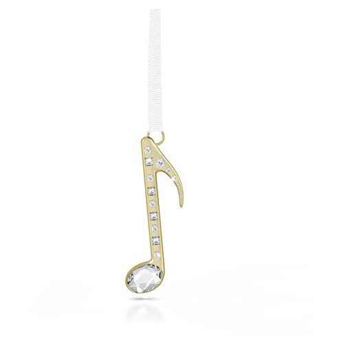 Swarovski Holiday Magic Music Note Ornament, Musical Motif with Champagne Gold-Tone Finished Metal, Clear Crystals & White Grosgrain Ribbon, Part of the Swarovski Holiday Magic Collection