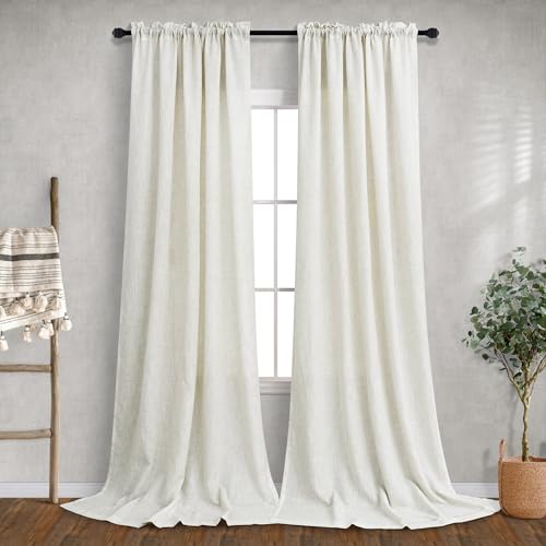 Mrs.Naturall Extra Long Curtains 120 Inch Length for Living Room 2 Panels Rod Pocket Draperies Semi Sheer Linen Burlap Decor Floor to Ceiling Ivory Cream Curtains for Bedroom Patio Sliding Door 38x120