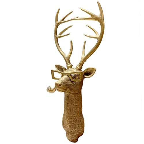 GUASDIE Animal Heads Wall Decor, Faux Deer Head Mount, Animal Sculptures Wall Decor, Resin Animal Head Wall Hanging Decoration for Living Room Bedroom Kitchen Gift,Deer