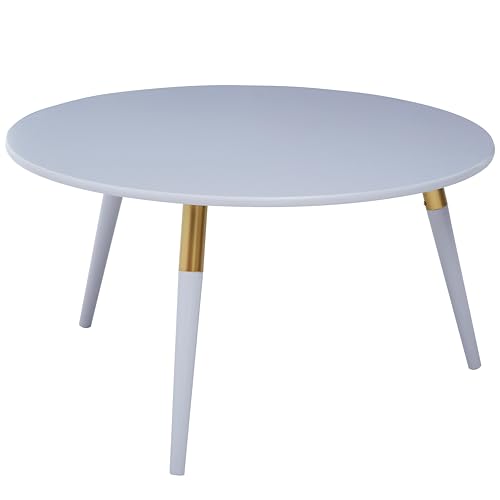 Premier Housewares Light Grey Round Coffee Table For Living Room/Bedroom Light Grey Oak Ven/Gold Trim Contemporary Style Tables For Living Room/Dressing Rooms w80 x d80 x h43cm