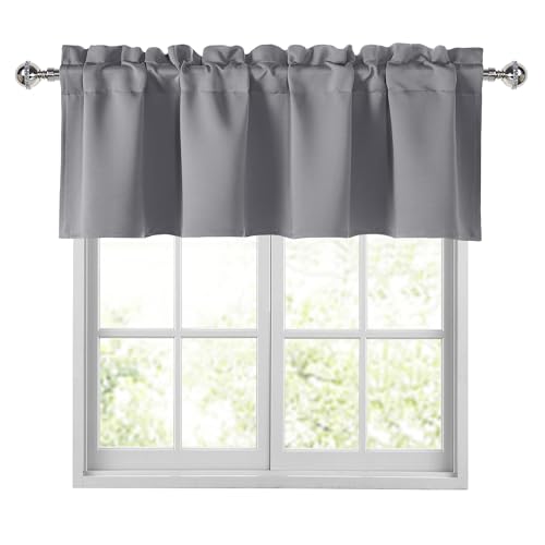 "JIUZHEN Grey Valances for Windows Rod Pocket Room Darkening Small Window Curtains for Kitchen/Bathroom, 42"" W x 12"" L, 1 Panel"