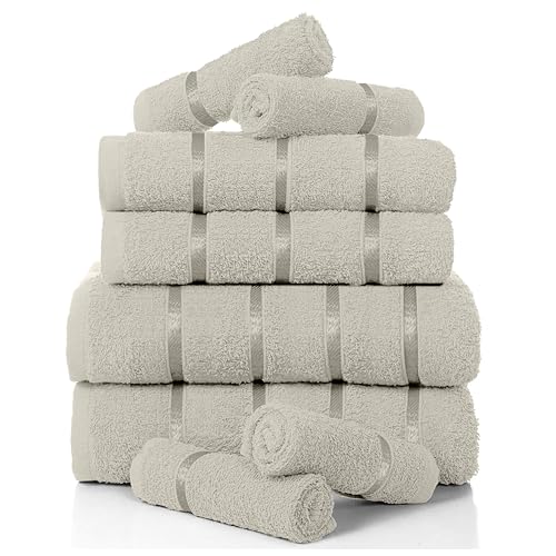 Luxury 8 Pack Boston Bale Set, Extra Soft 100% Egyptian Cotton, Highly Absorbent Towel 450 GSM, CREAM, MAIL BAG