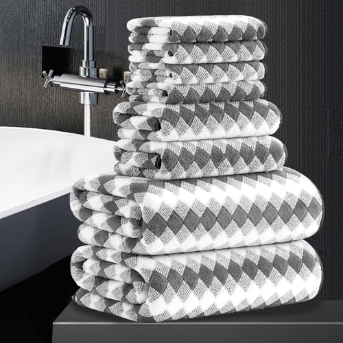 8 Piece Bathroom Towel Set Dark Grey-2 Oversized Large Bath Towels Sheet,2 Hand Towels,4 Washcloths- 600GSM Soft Premium Towel Set for Bathroom Hotel,Highly Absorbent Quick Dry Bath Towel Collections