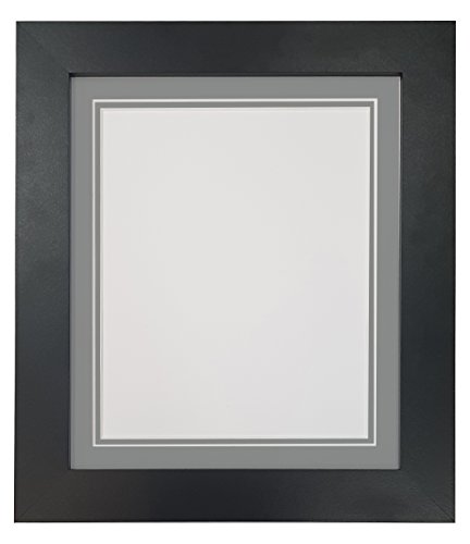 Metro Black Photo Picture Poster Frame with Double Dark Grey Mount 40 x 40 cm for Image Size 12 x 12 inch